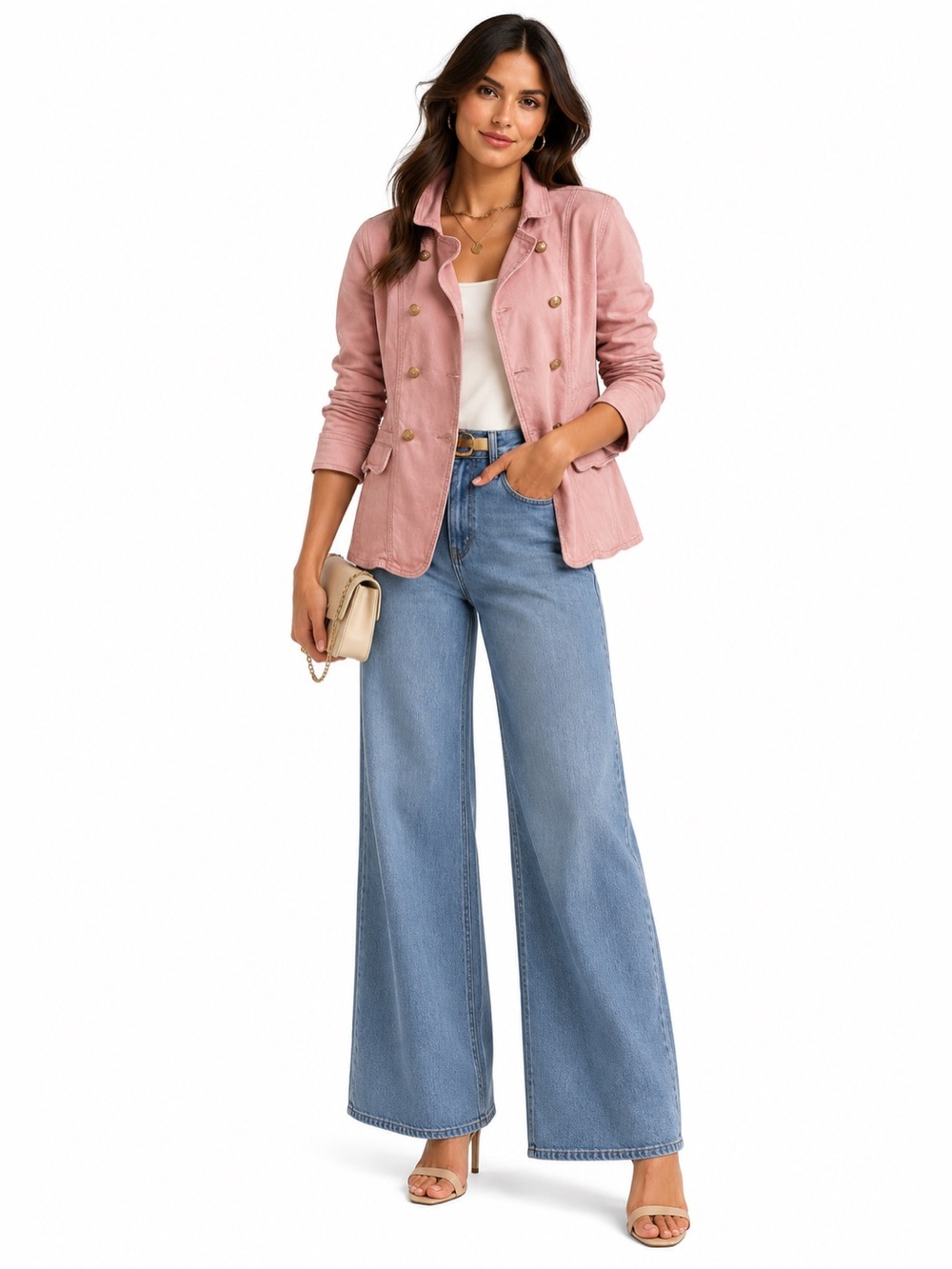 Allegra K Pink Double-Breasted Utility Blazer